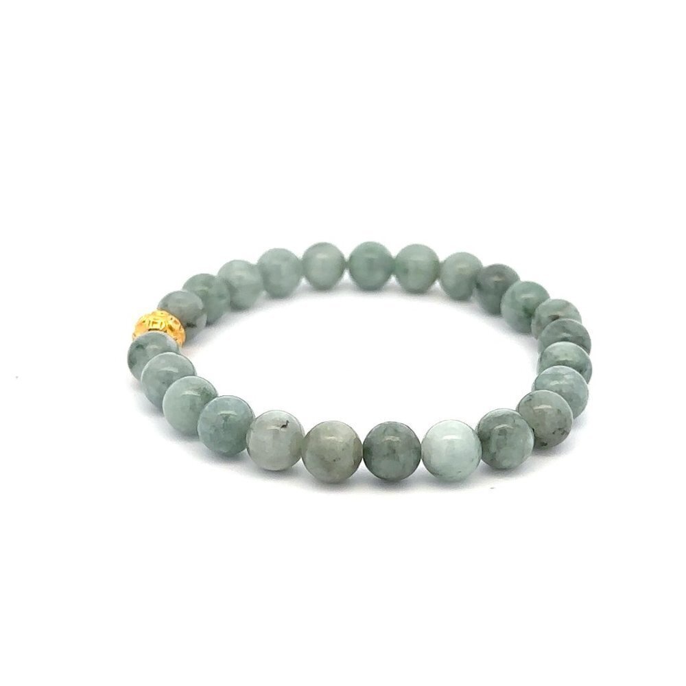 18K Gold Money Ball Lucky Bracelet Gemstones Natural Burmese Jade 6mm - Picture 5 of 5